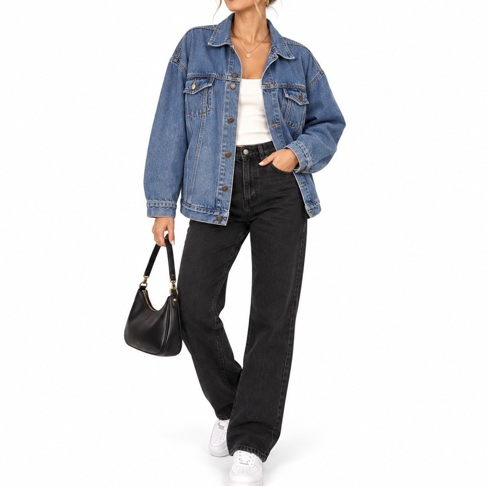 Open Trails Denim Jacket Womens 16/18 Blue Stone Wash Trucker Classic Jean Coat
